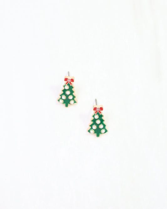 All is Calm Christmas Tree Stud Pearl