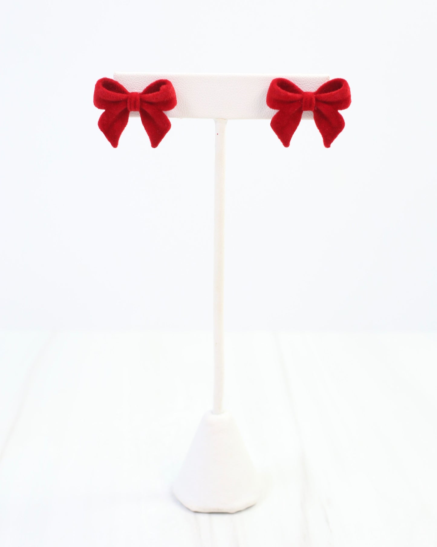 Angelina Velvet Bow Earring Red