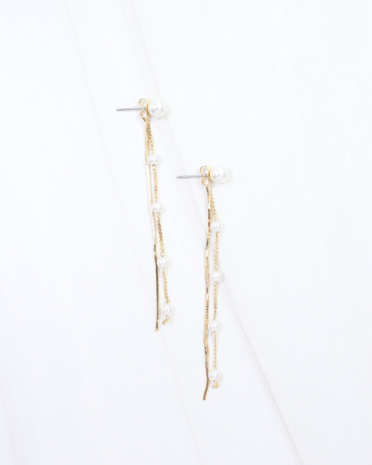 Lisette Pearl Stud Back Chain Earring WR Gold