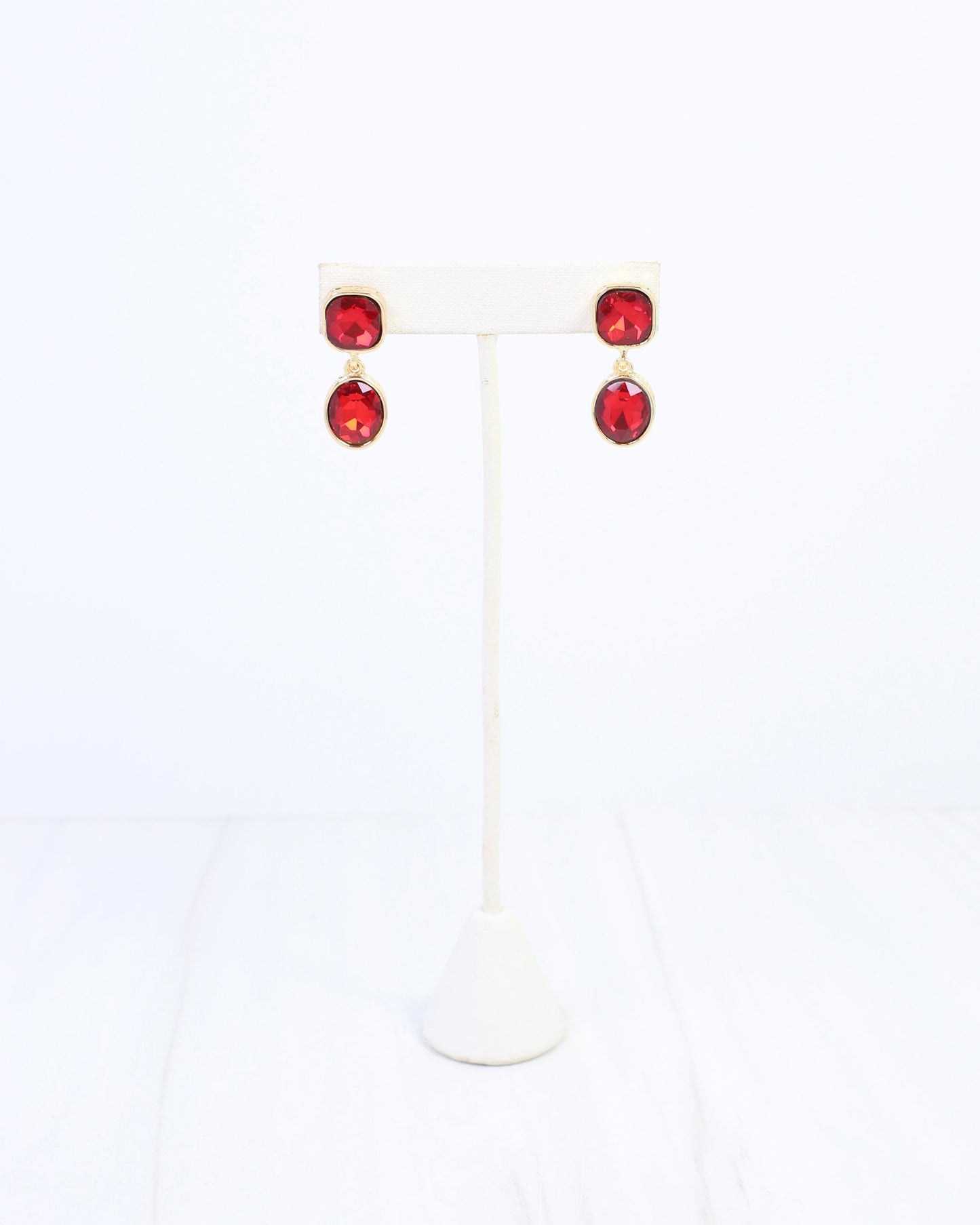 Elena Hammered Crystal Drop Earring Red