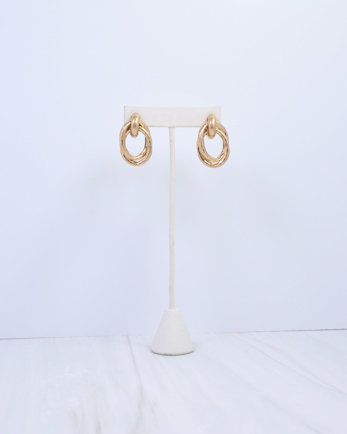 Avani Hammered Drop Earring Worn Gold