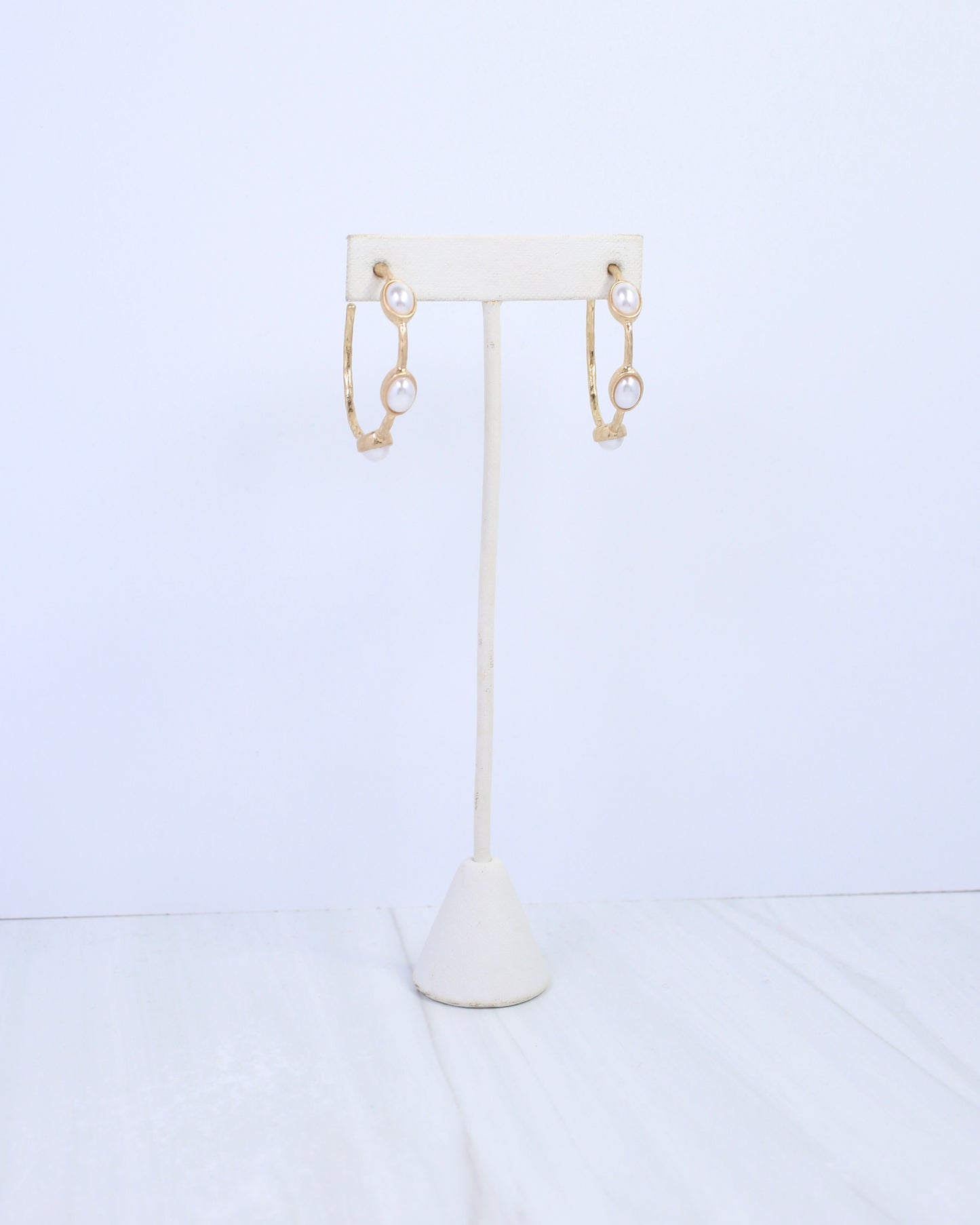 Arabelle Oval Pearl Hoop Earring Worn Gold