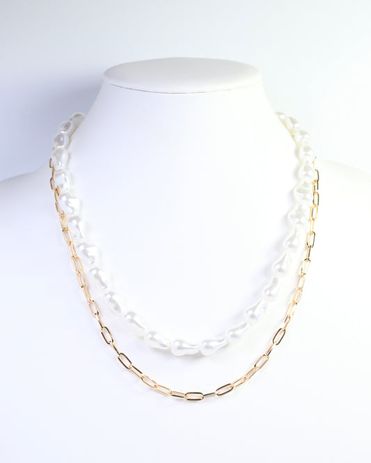 Whyalla Peal and Link Layered Necklace Cream