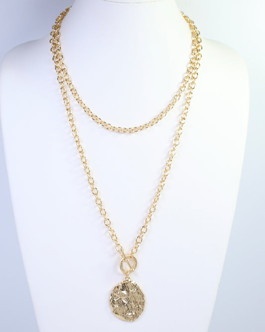 Aira Textured Pendant Long Wrap Necklace Gold