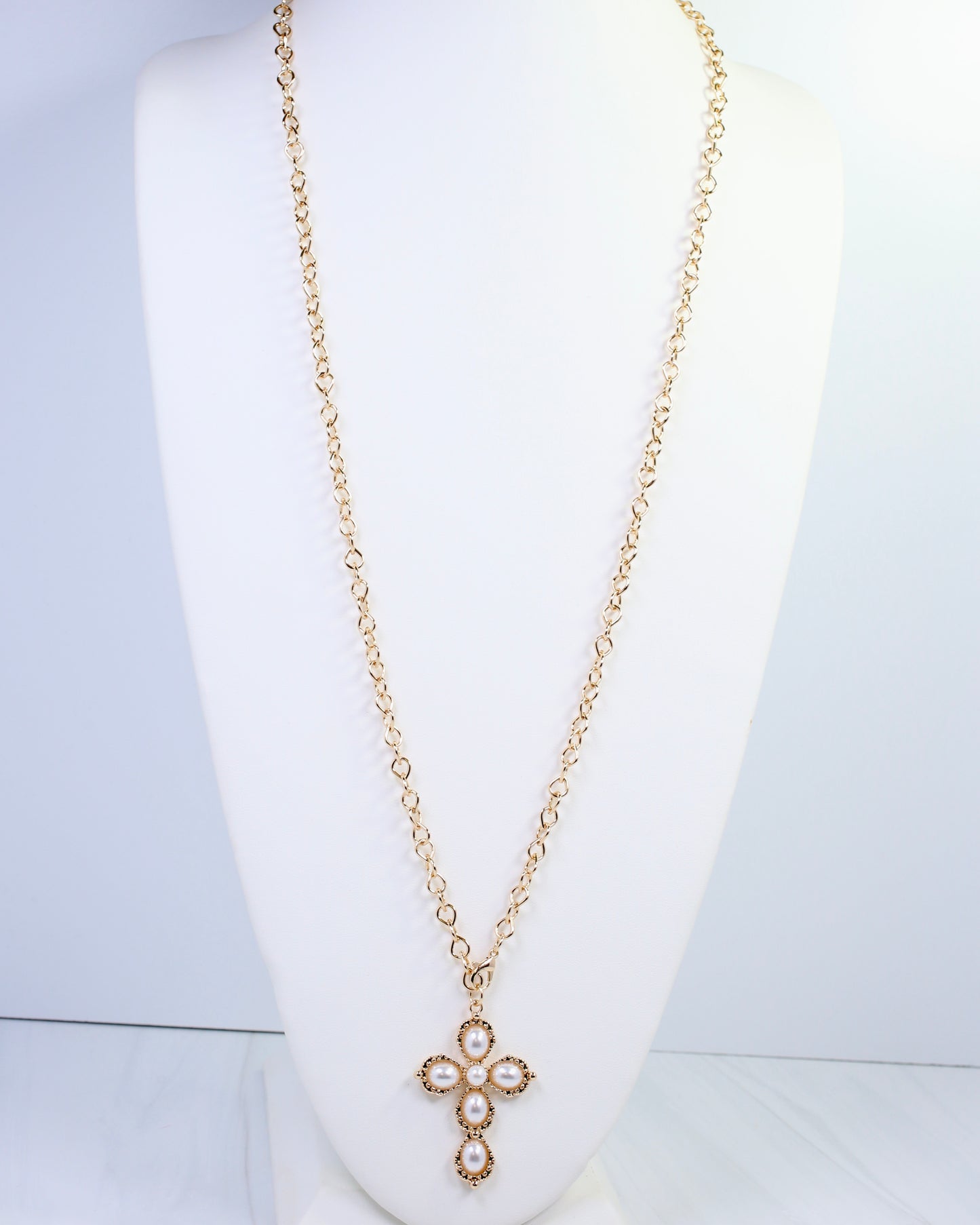 Pirie Pearl Cross Layered Necklace Gold