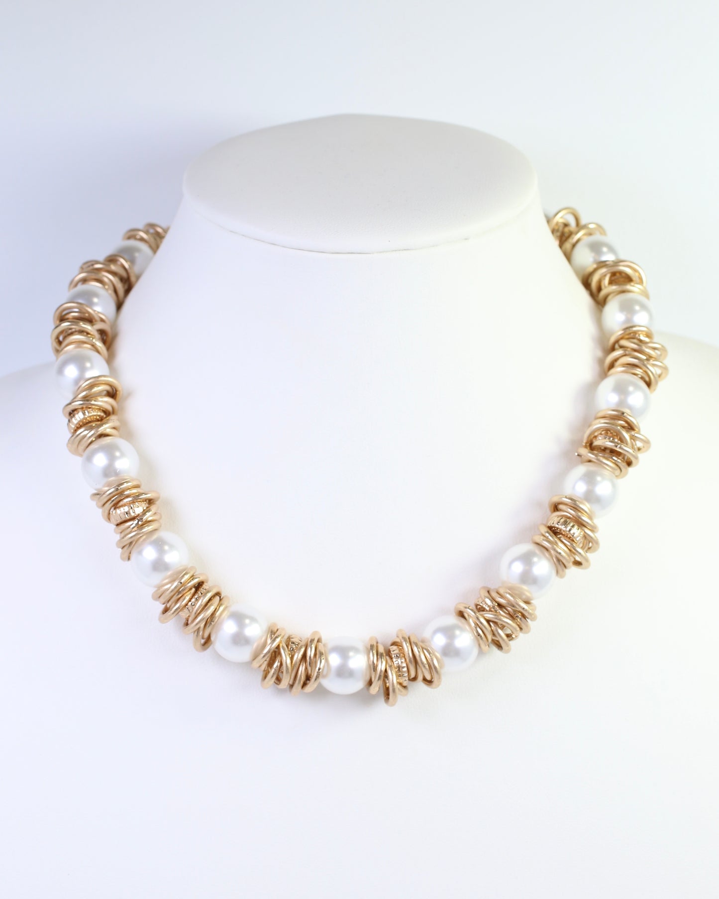 Arleen Pearl Ring Chain Necklace Worn Gold