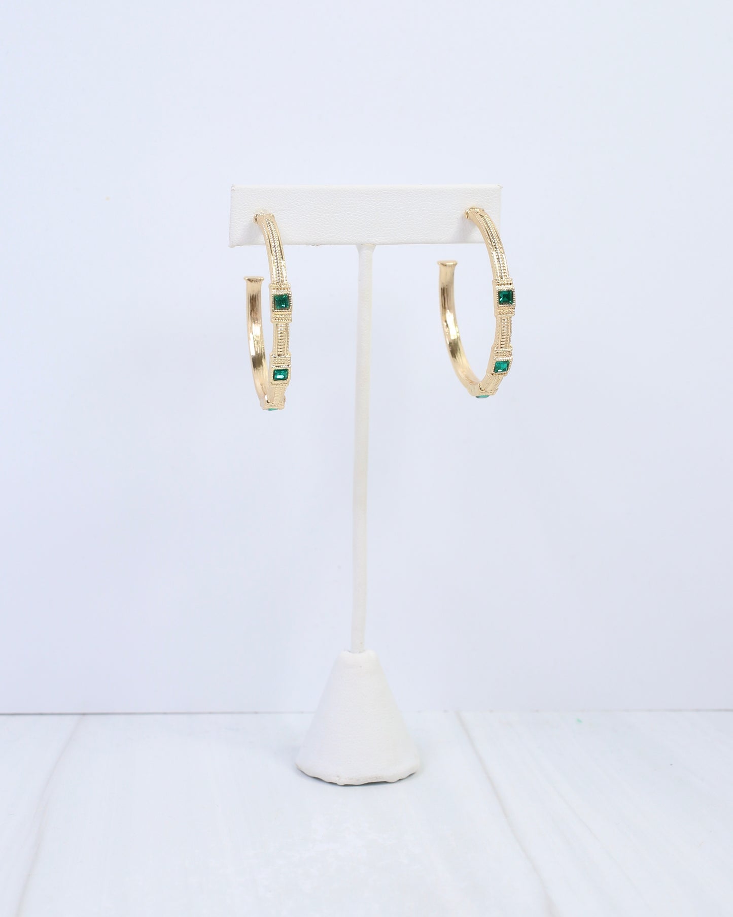 Ania Textured Large Hoop Earring Emerald