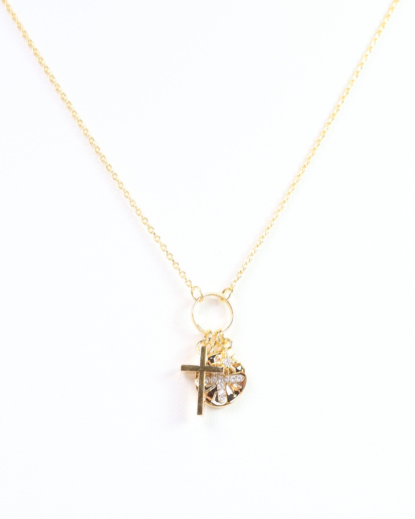Natalie Cross Charm Necklace Gold