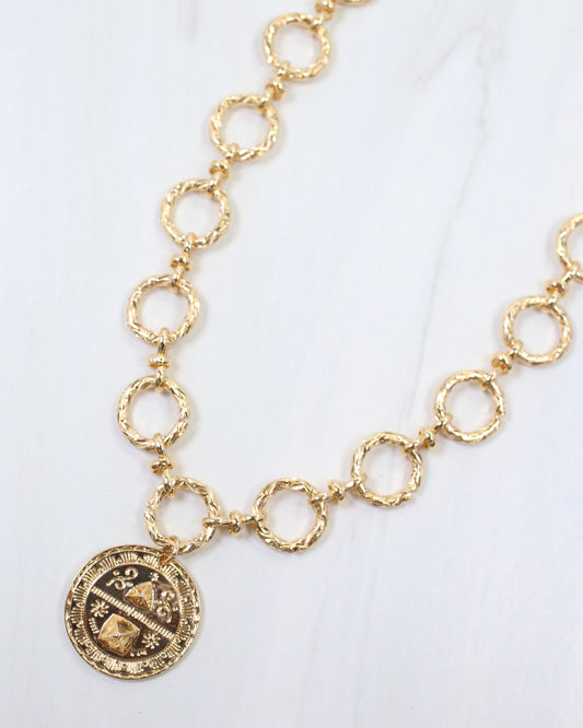 Annalee Textured Link Coin Necklace Gold