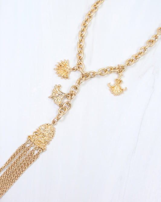 Aeris Vintage Long Y Necklace Worn Gold