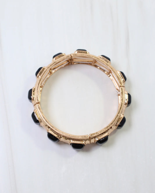 Allie Hammered Gold Stretch Bracelet Black