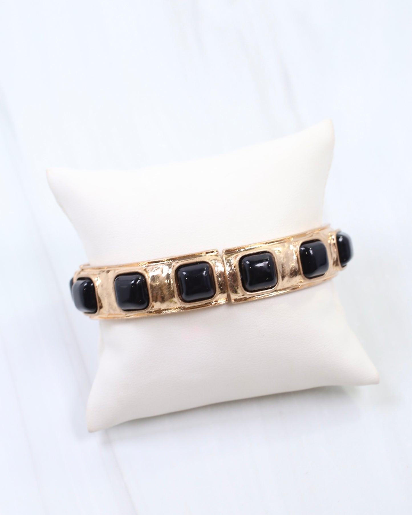Allie Hammered Gold Stretch Bracelet Black