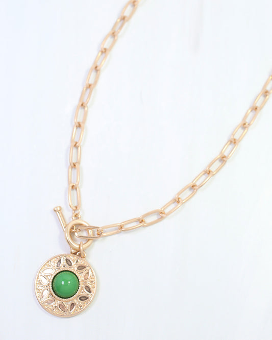 Terrace Circle Drop Toggle Necklace Green