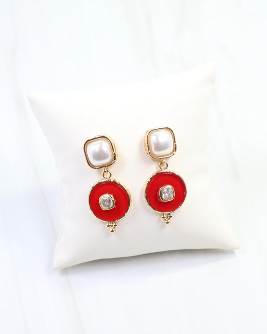 Lismore Pearl Circle Drop Earring Red