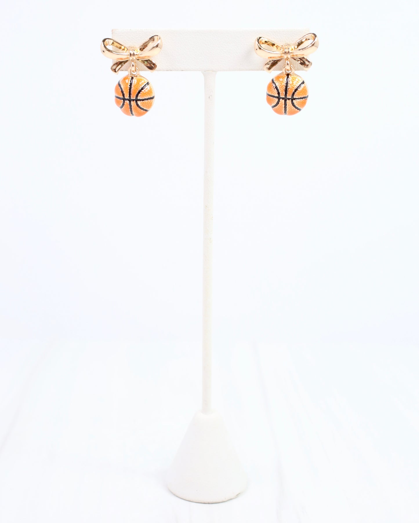 Sporty Bow Basketball Earring Gold