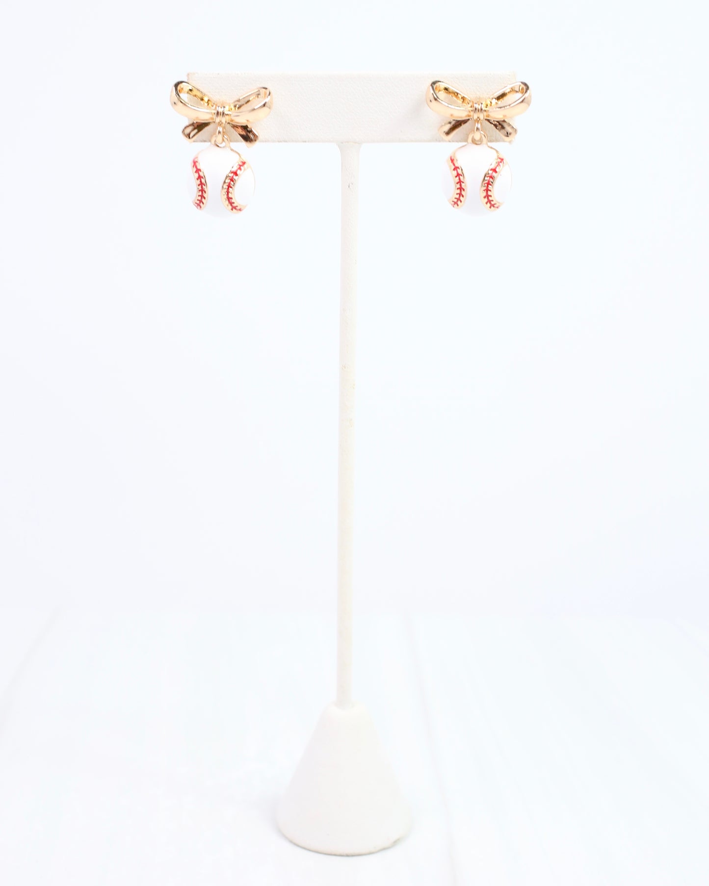 Sporty Bow Baseball Earring Gold