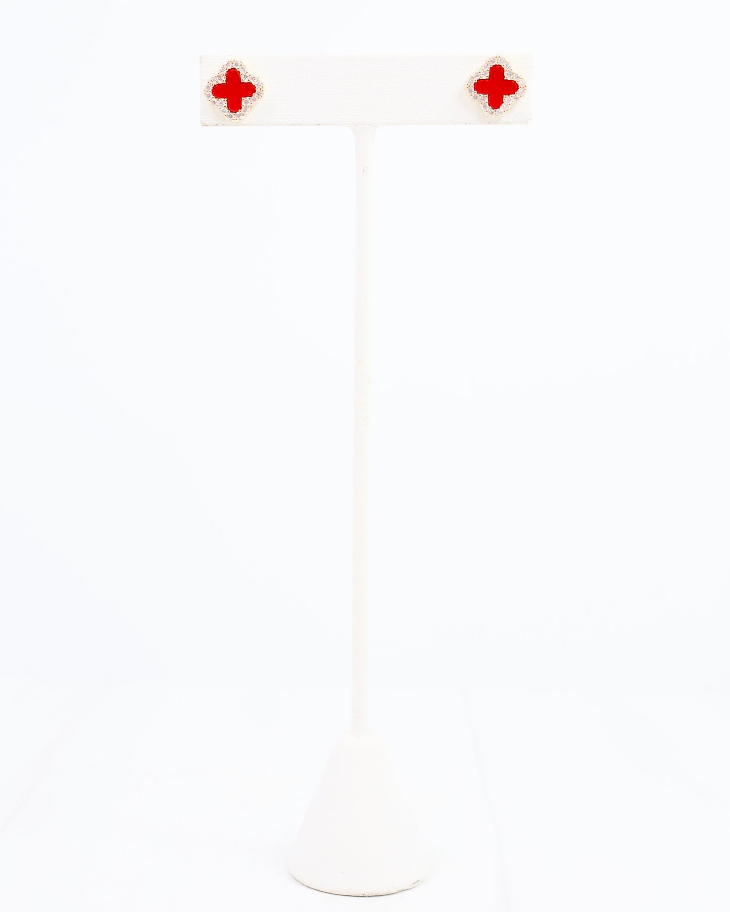 Bisbee CZ Clover Stud Earring Red