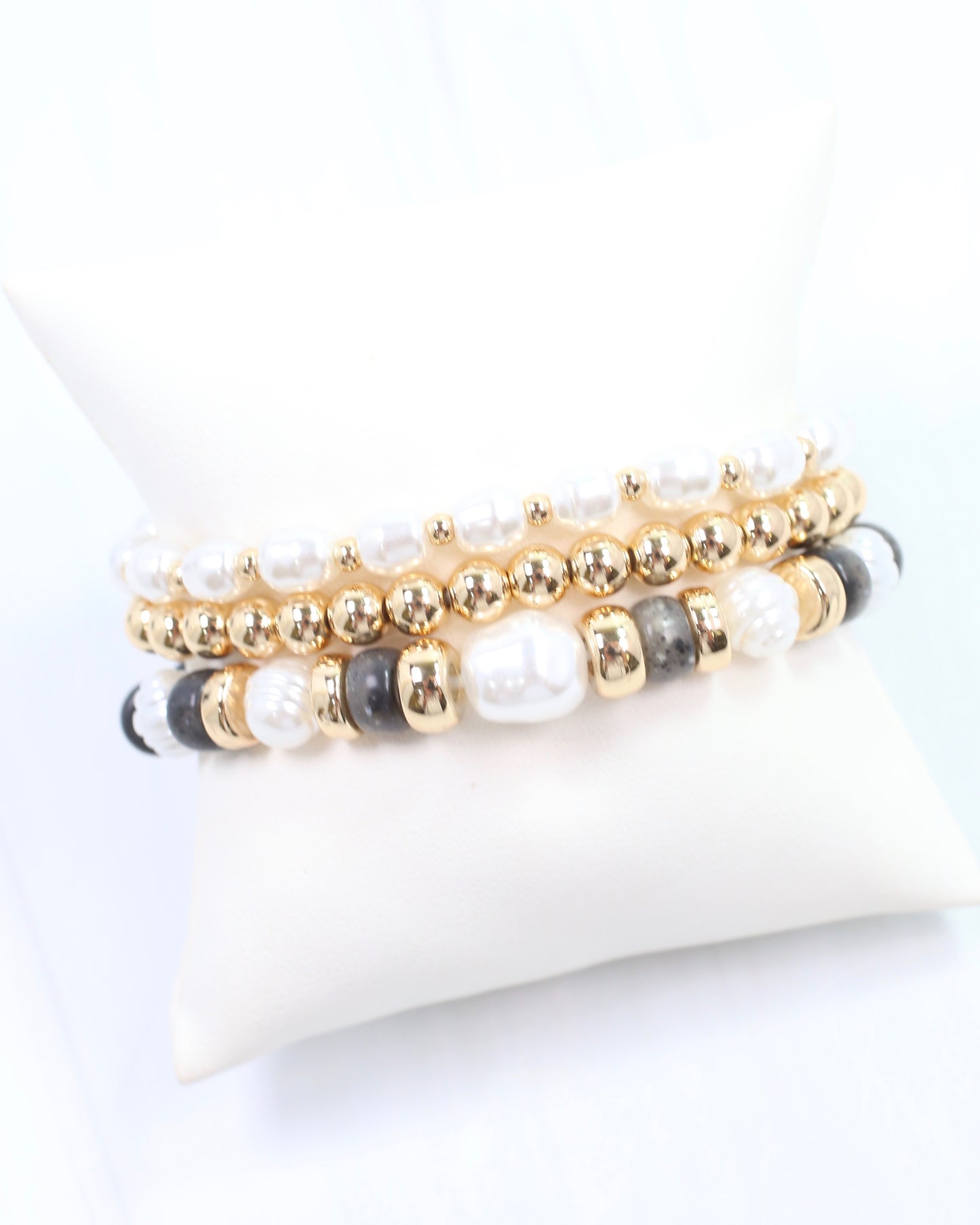 Bowie Bead and Pearl Stretch Bracelet Set Black