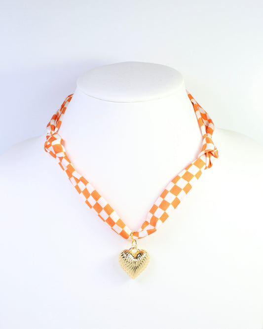 Serafina Scarf Charm Necklace Orange Check
