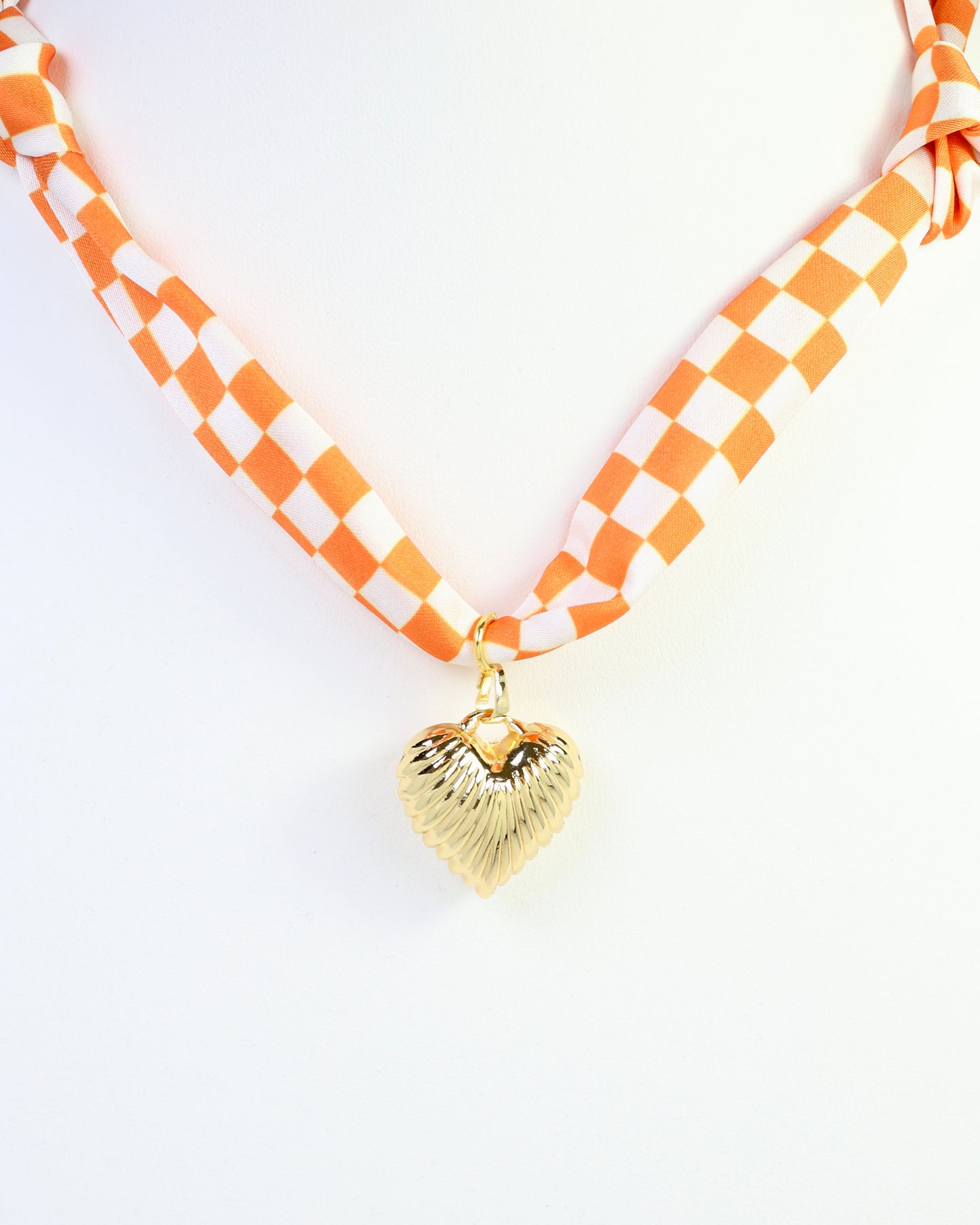 Serafina Scarf Charm Necklace Orange Check