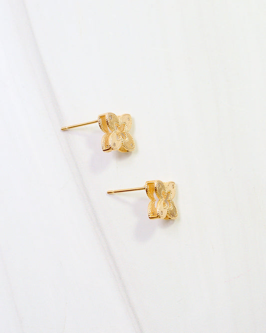 Elaina Open Textured Clover Stud Worn Gold