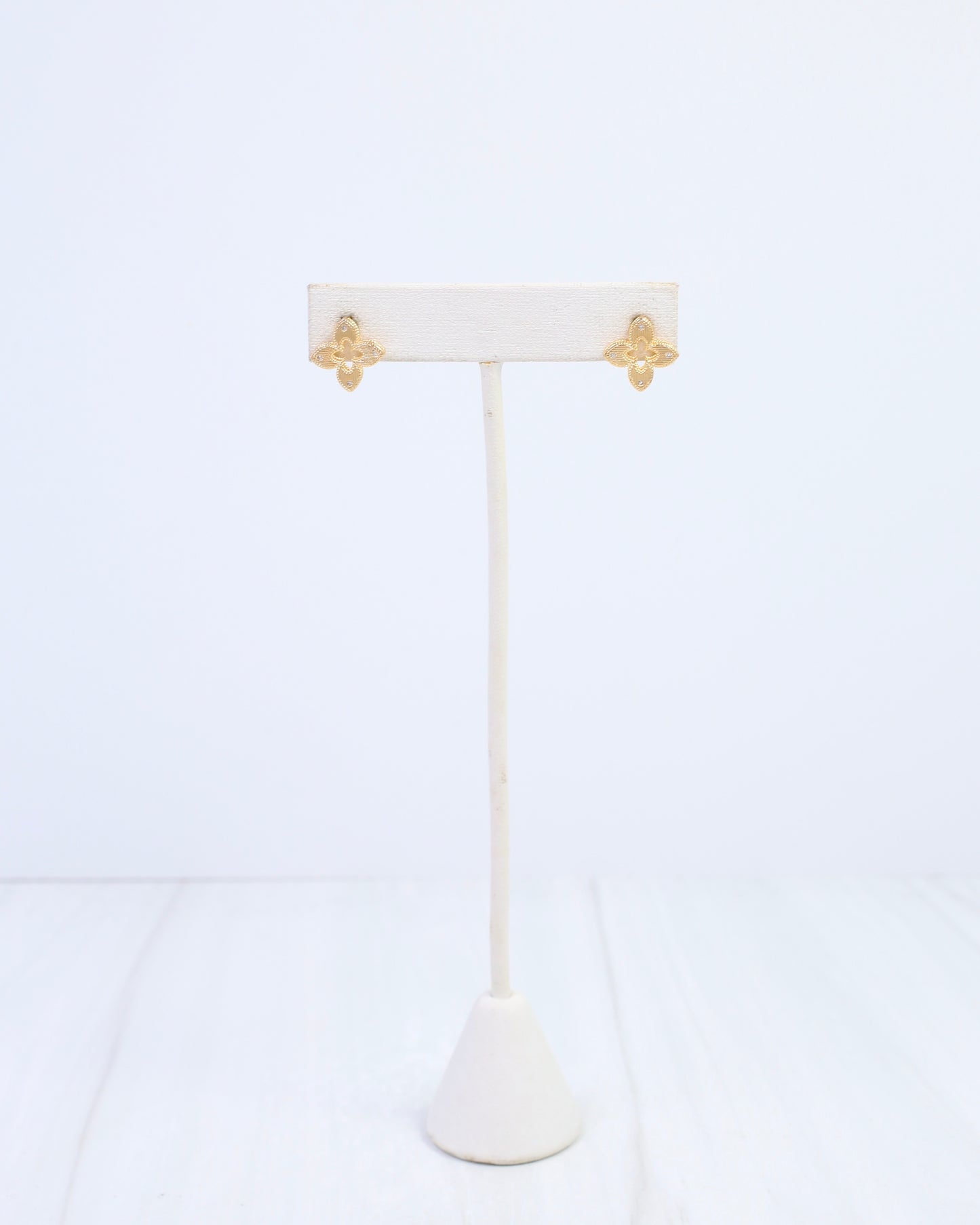 Elaina Open Textured Clover Stud Worn Gold