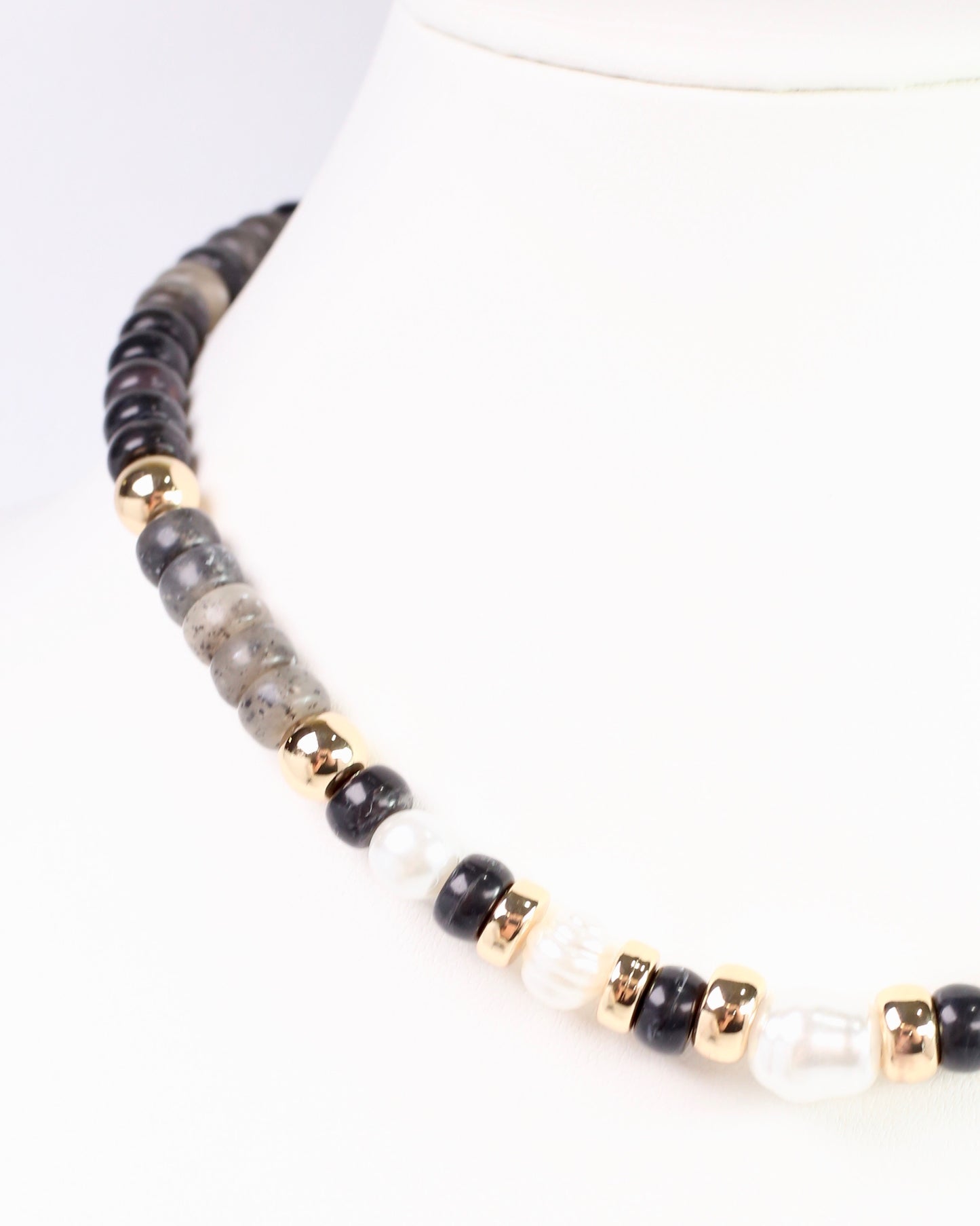 Bowie Bead and Pearl Necklace Black