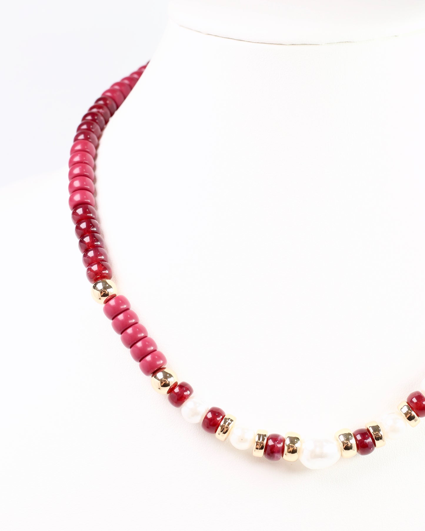 Bowie Bead and Pearl Necklace Burgundy
