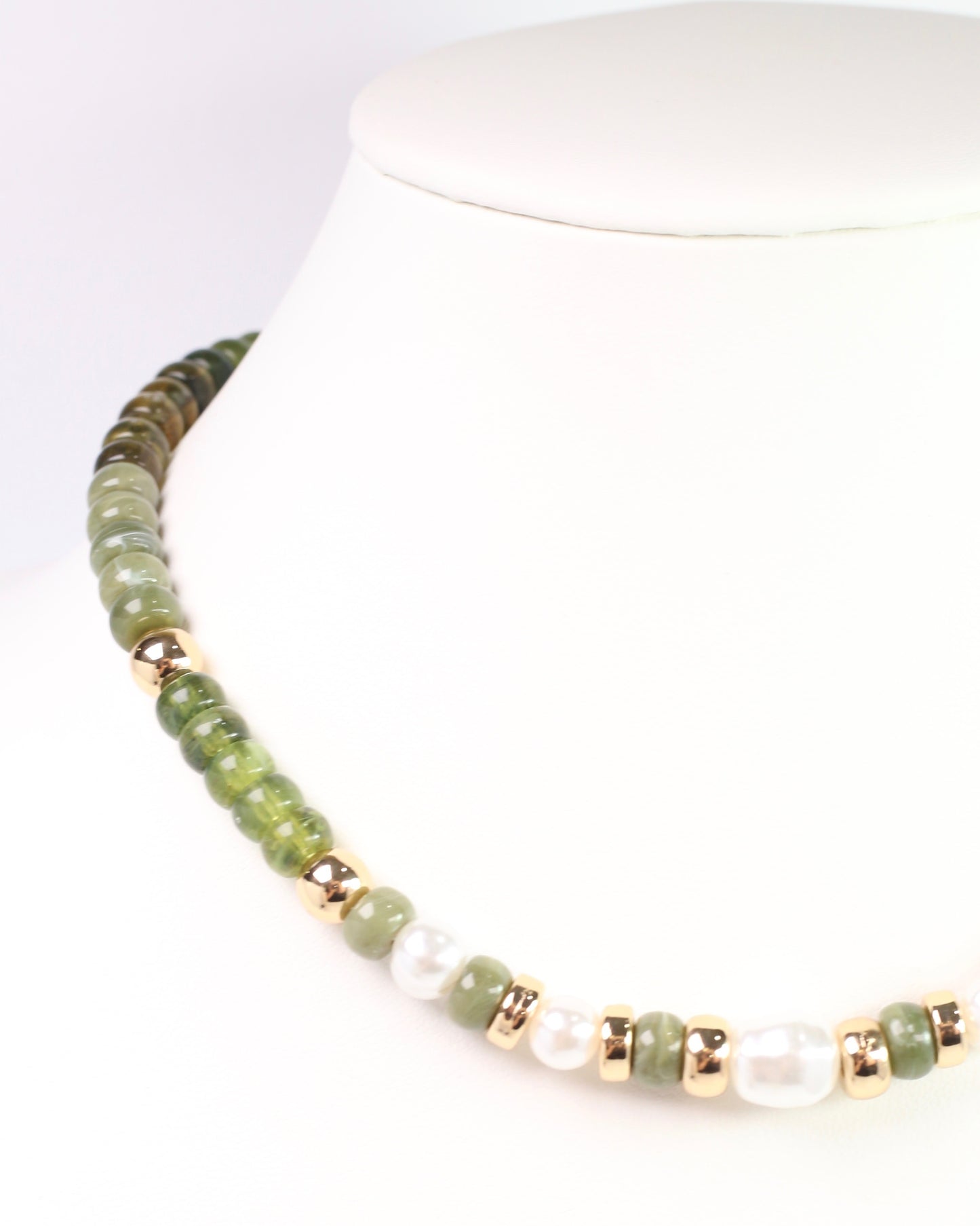 Bowie Bead and Pearl Necklace Olive