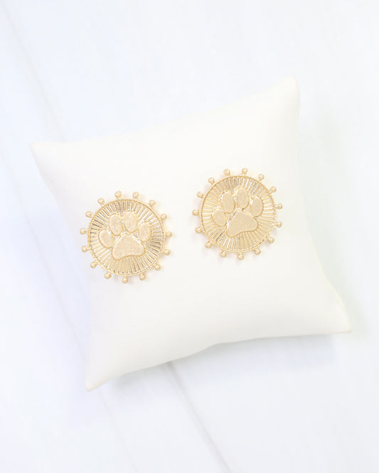 Carmen Coin Earring Paw Print Worn Gold