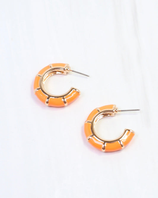 Britt Bamboo Enamel Hoop Earring Orange