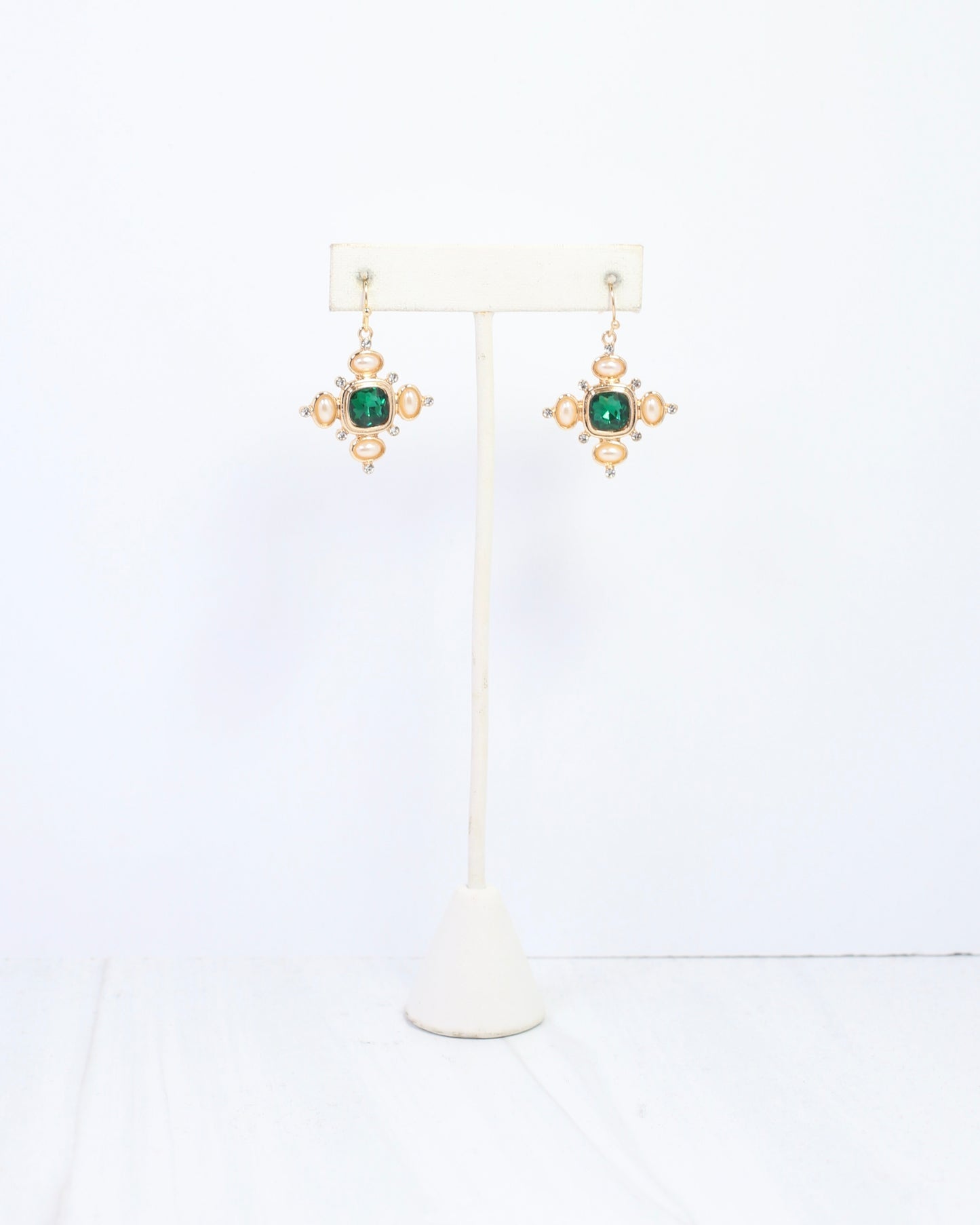 Conifer Crystal and Pearl Earring Green