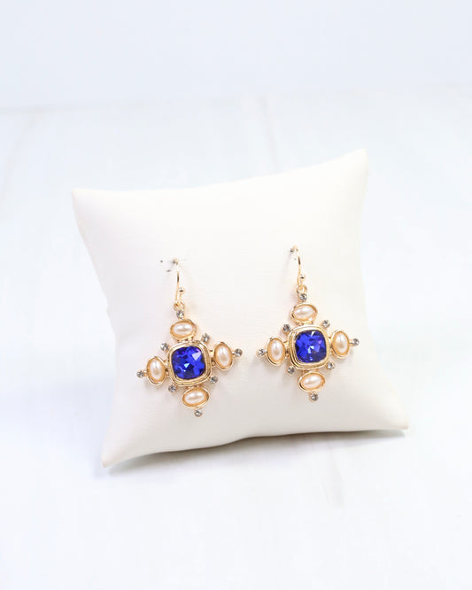 Conifer Crystal and Pearl Earring Blue