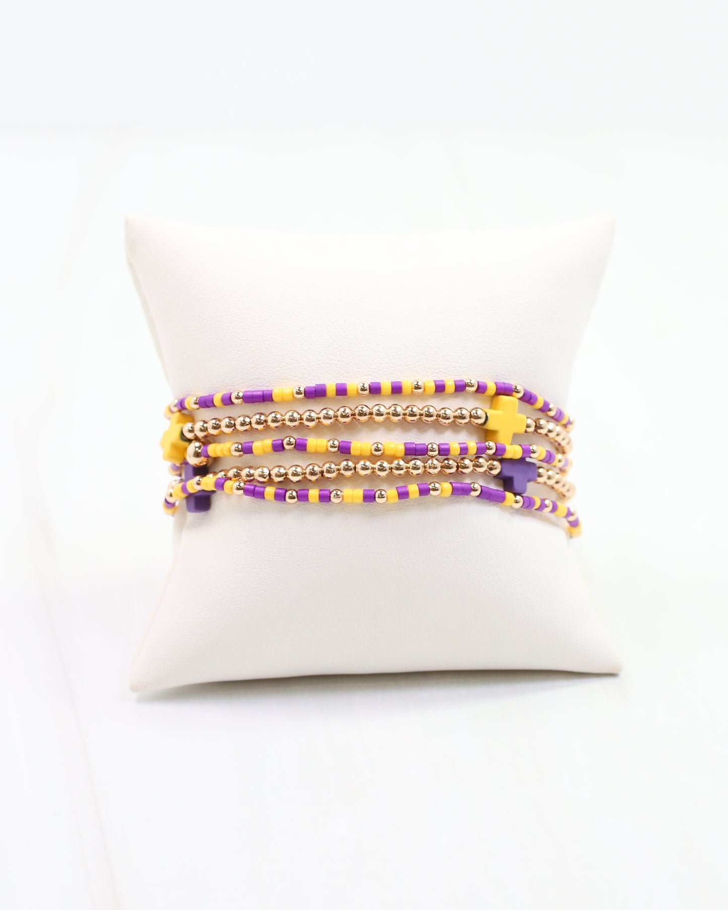 Felicity Beaded Cross Bracelet Set Purple Gold