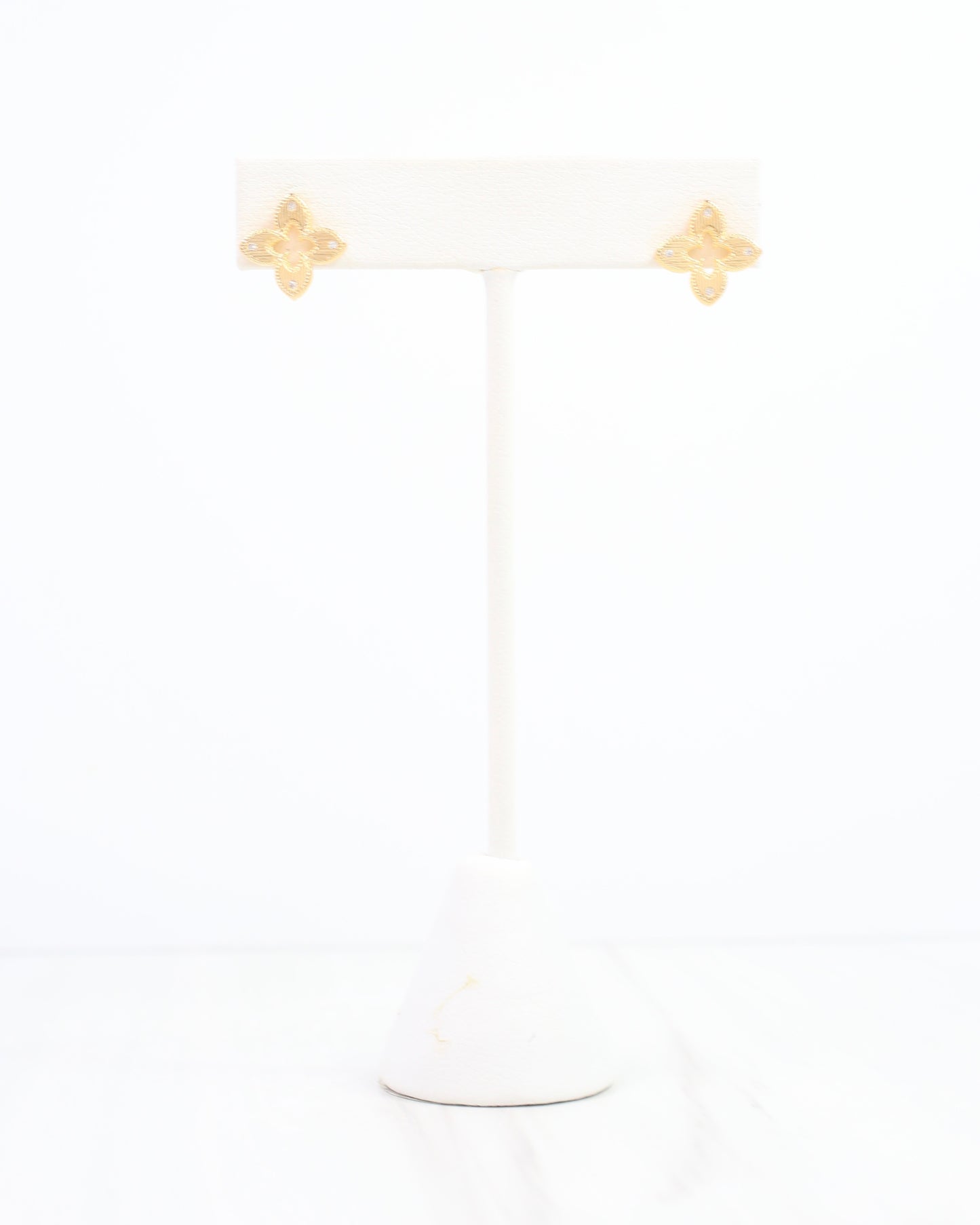 Elaina Open Textured Clover Stud Worn Gold