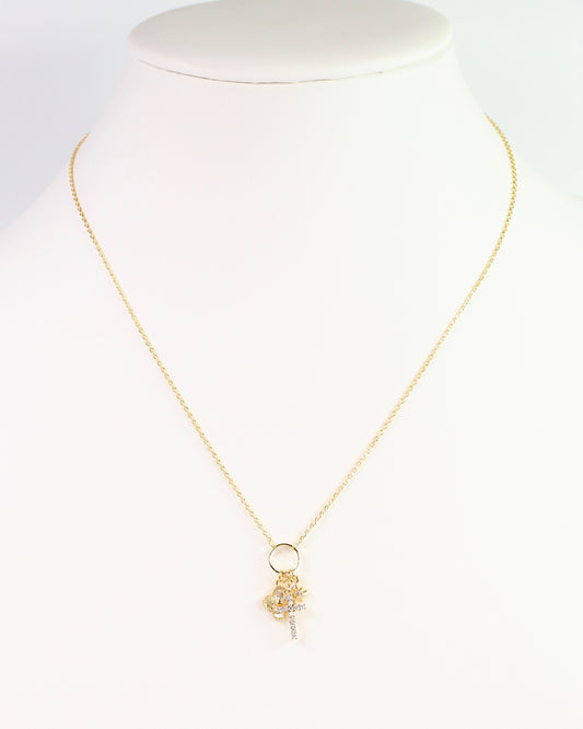 Cassel Cross and Clover Charm Necklace GOLD