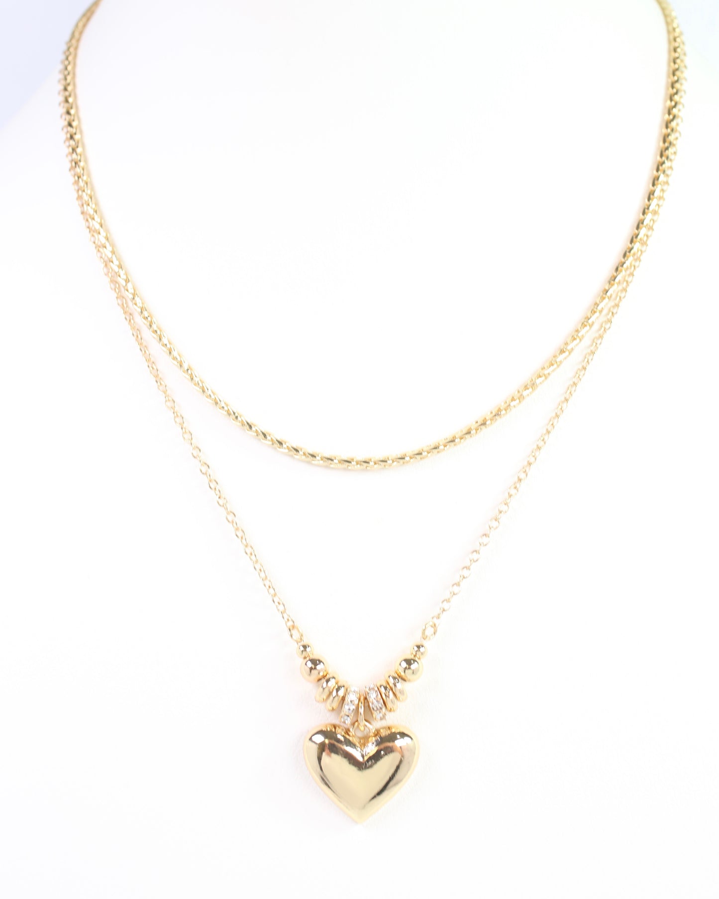 Devin Layered Heart Necklace Gold