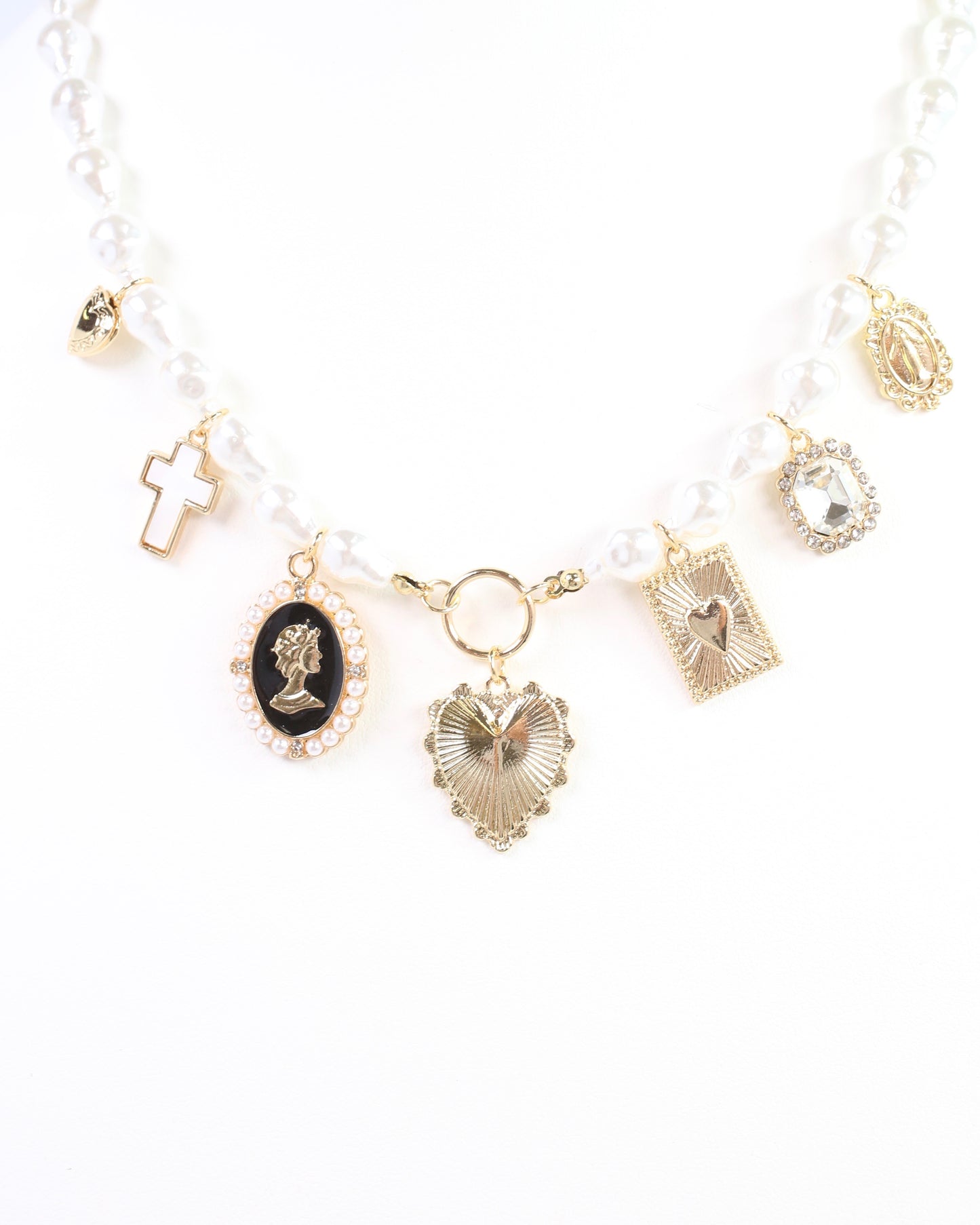 Dottie Pearl Charm Necklace Gold