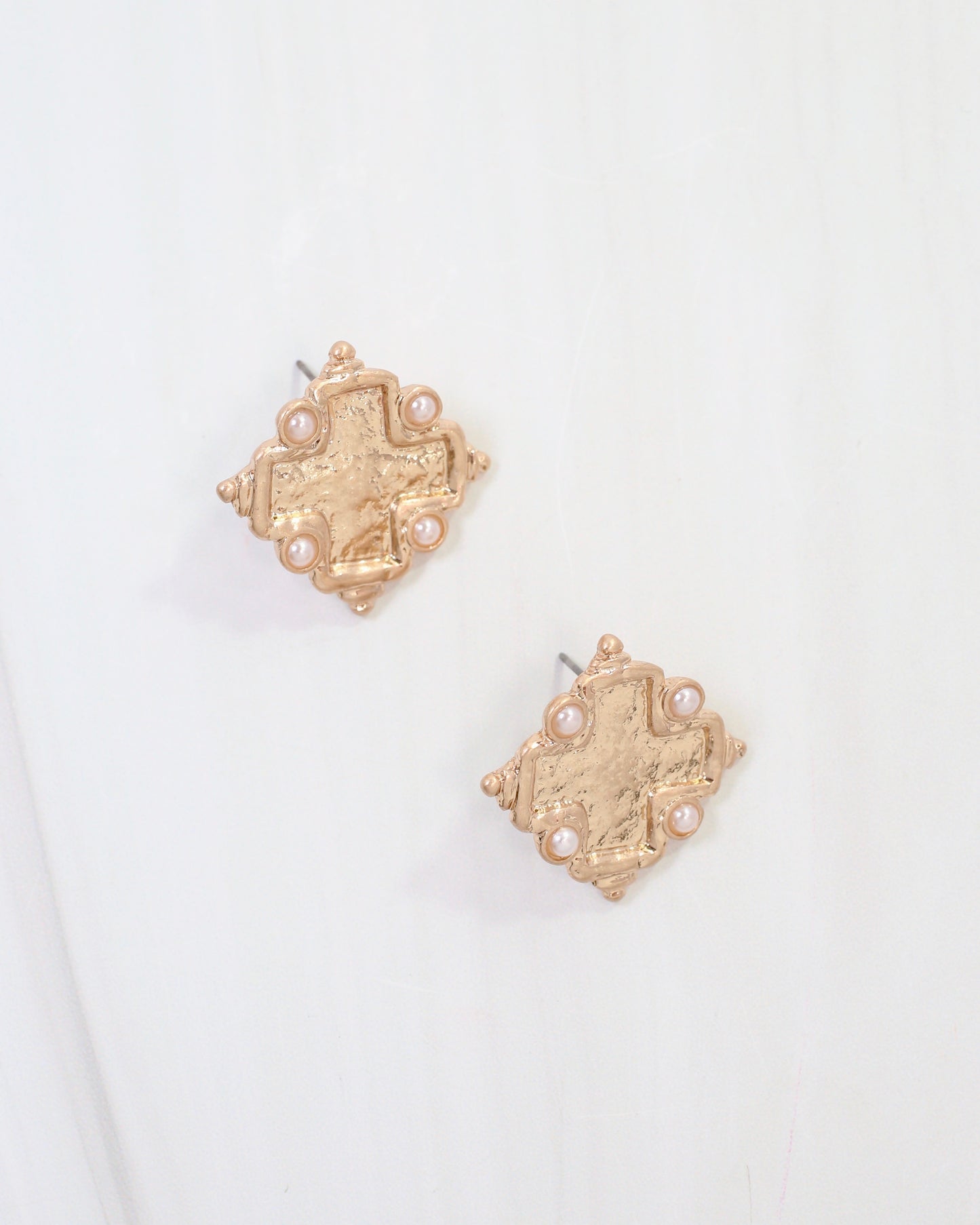 Jasper Cross Stud Earring Worn Gold