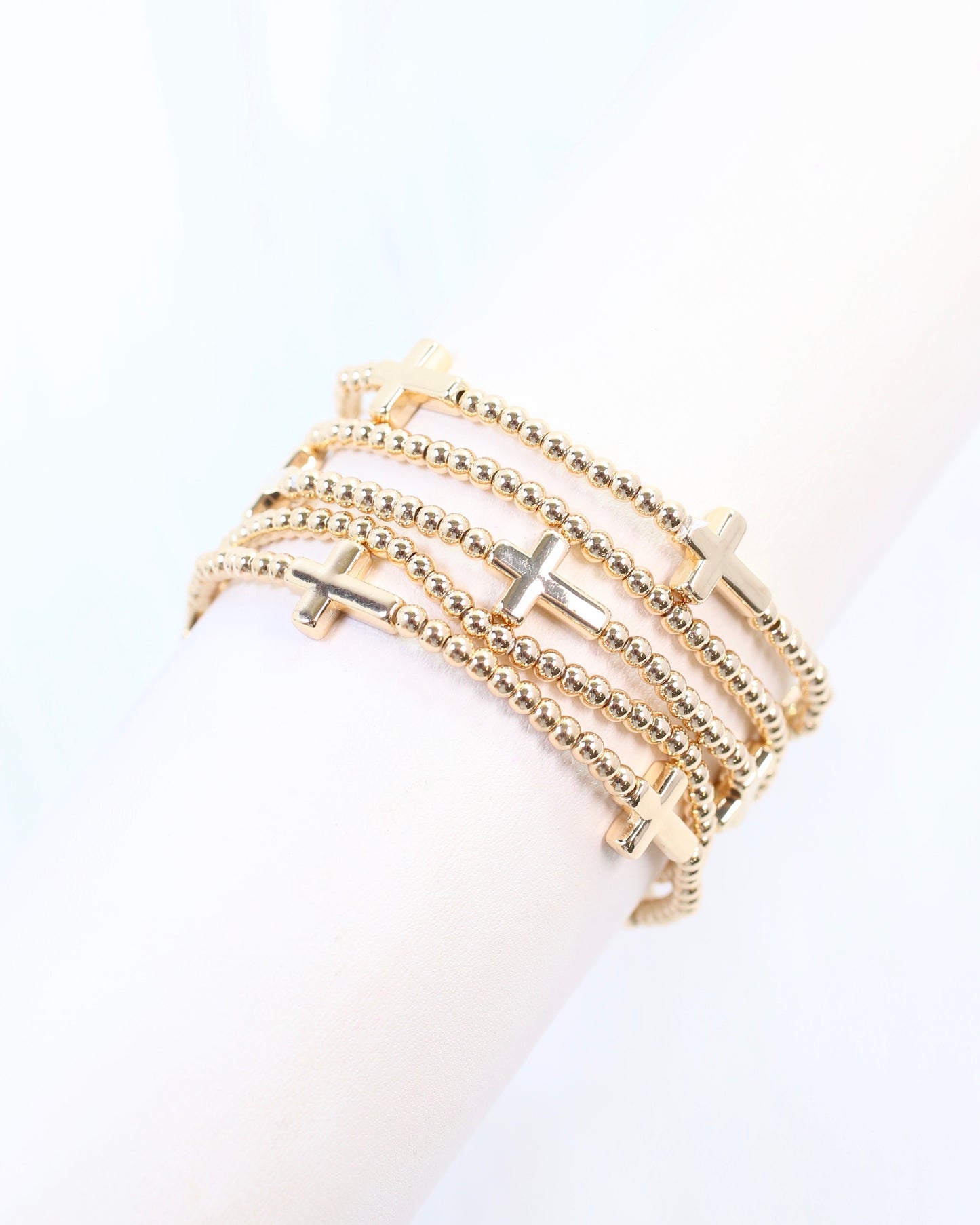 Sally Cross and Bead Stretch Bracelet Set Gold