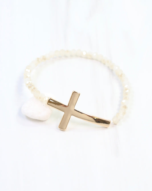 Camille Cross and Bead Bracelet Ivory