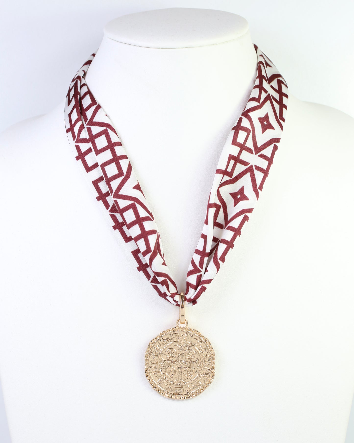 Langston Geometric Skinny Scarf Maroon White