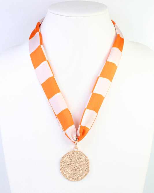 Calloway Checked Skinny Scarf Orange White
