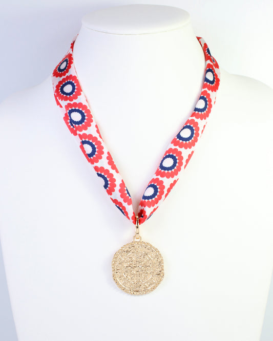 Lucy Floral Skinny Scarf Red Navy
