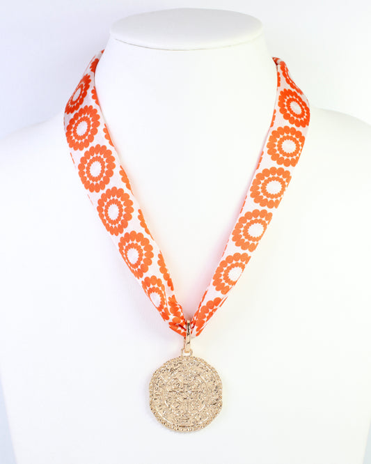 Lucy Floral Skinny Scarf Orange White
