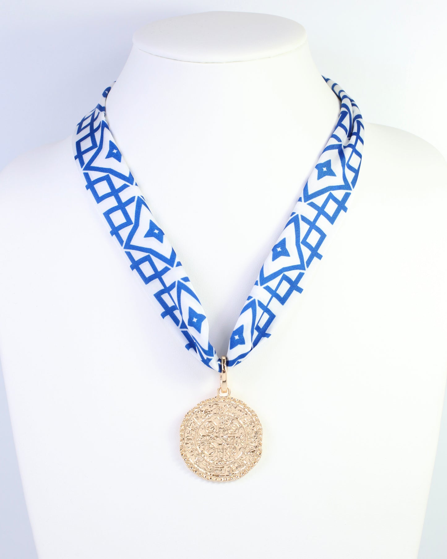 Langston Geometric Skinny Scarf Blue White