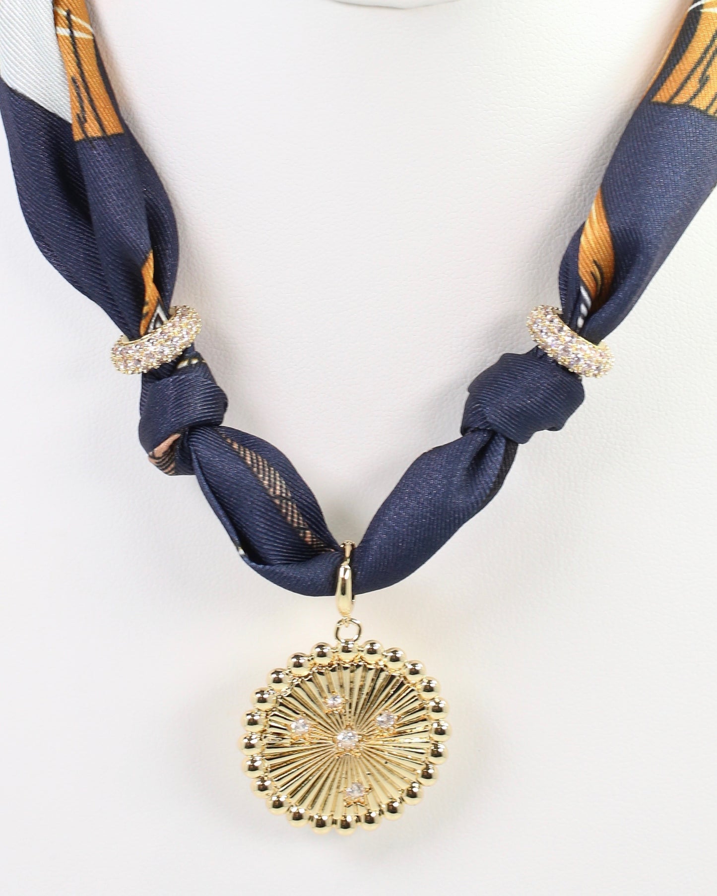 Shannon Scarf Charm Necklace Navy Gold