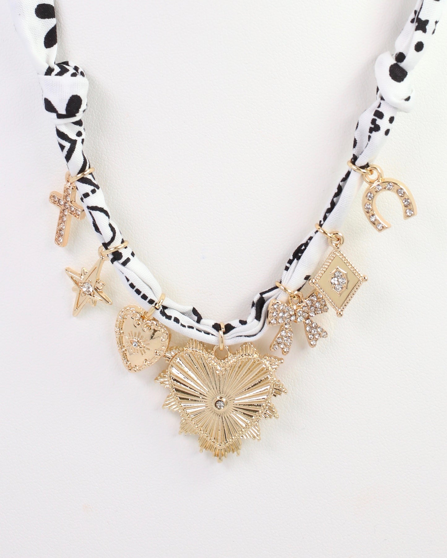 Rena Multi Charm Scarf Necklace White Black