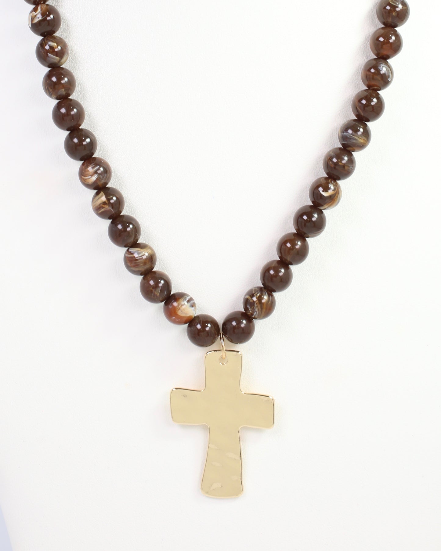Bakersfield Beaded Cross Necklace Brown