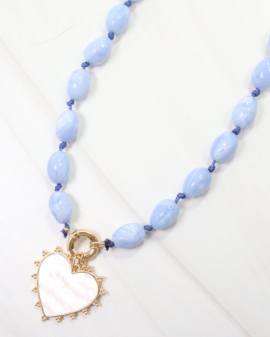 Marion Stone Necklace with Heart Charm Dusty Blue